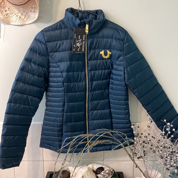 🦚True Religion - Ink Blue Puffer Jacket XS 💙 - Picture 2 of 7